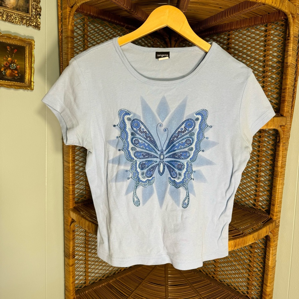 Gents White and Blue Graphic Crop Tee